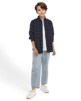 Boys Blue Casual Regular Fit Checked Full Sleeves Shirt