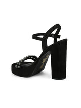 Women's Black Casual Suede Ankle Strap