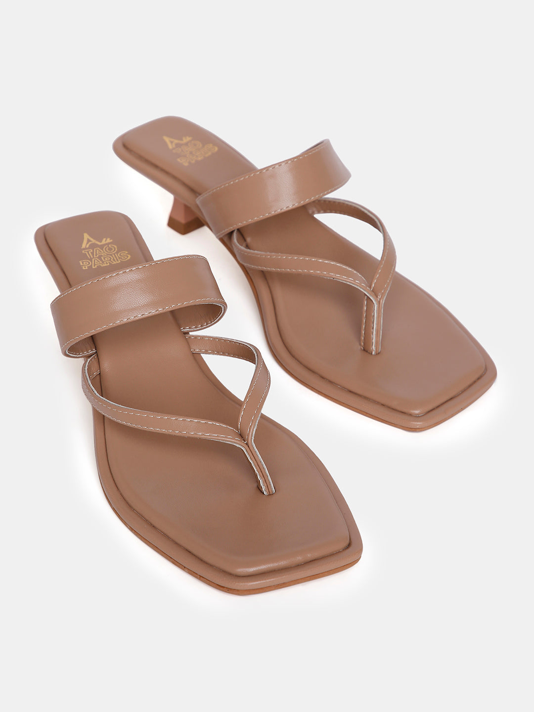 Women's Beige Casual Leather Kitten Heels