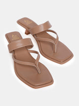 Women's Beige Casual Leather Kitten Heels