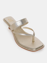 Women's Gold Casual Leather Kitten Heels