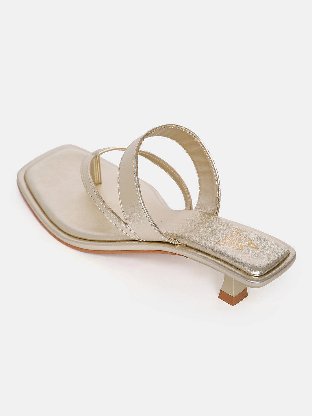 Women's Gold Casual Leather Kitten Heels