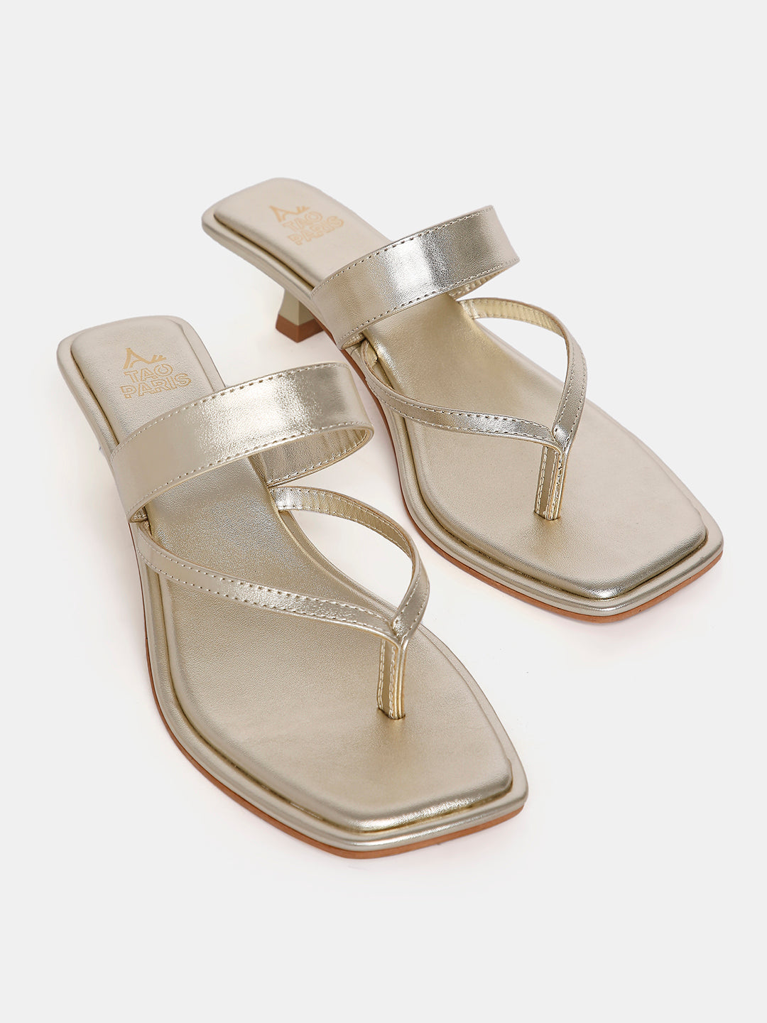 Women's Gold Casual Leather Kitten Heels