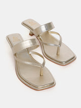 Women's Gold Casual Leather Kitten Heels