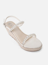 Women's Off White Casual Leather Wedges
