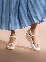 Women's Off White Casual Leather Wedges
