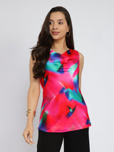 Women's Pink Casual Printed Regular Fit Sleeveless Top