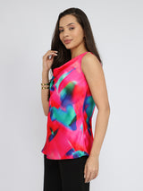 Women's Pink Casual Printed Regular Fit Sleeveless Top