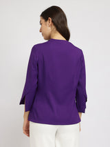 Women's Purple Casual Solid Regular Fit Three Quarter Sleeves Top