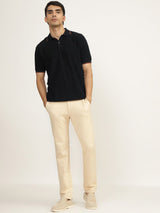 Men's Black Casual Regular Fit Solid Half Sleeves Polo Tshirt