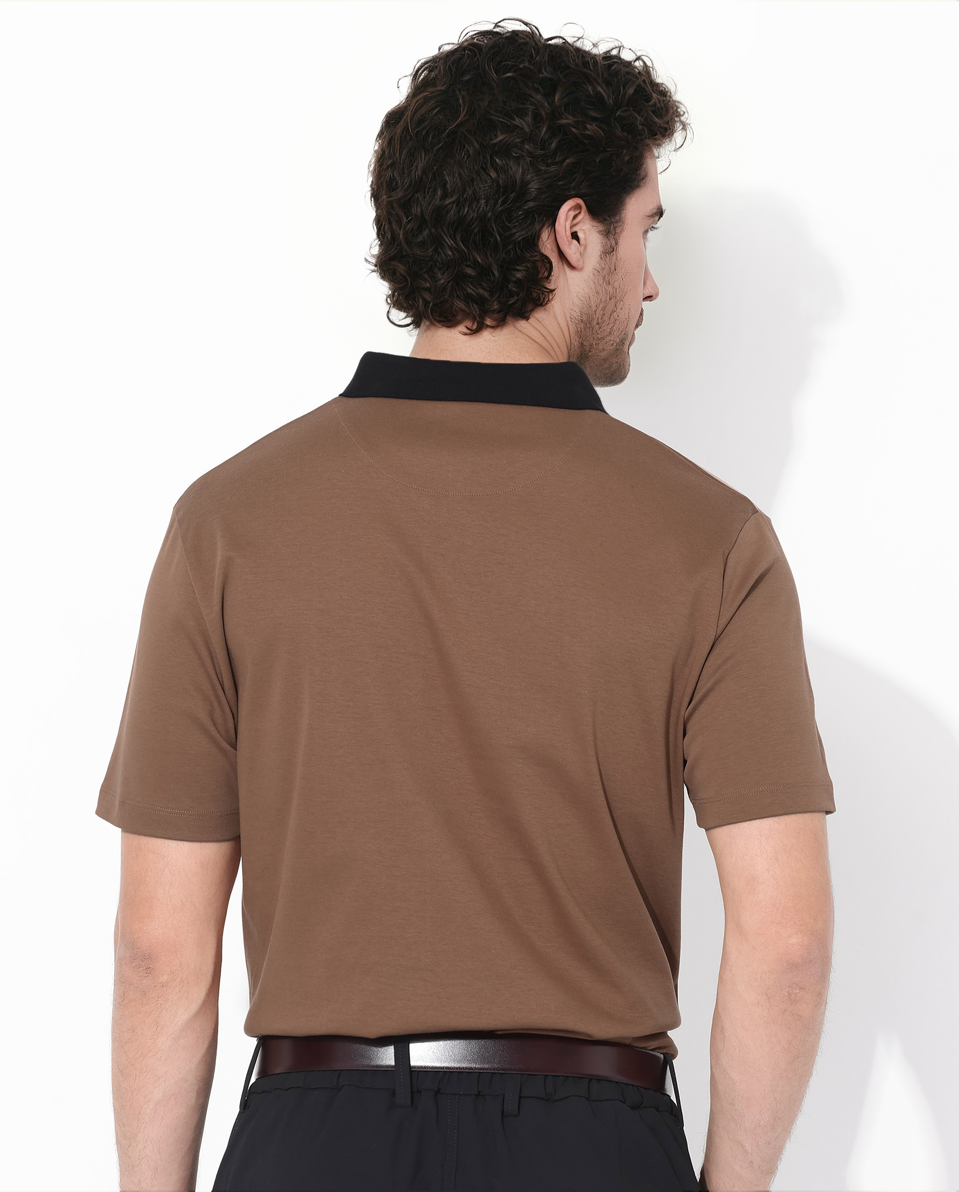 Men's Brown Casual Regular Fit Solid Half Sleeves Polo Tshirt