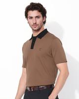 Men's Brown Casual Regular Fit Solid Half Sleeves Polo Tshirt