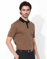 Men's Brown Casual Regular Fit Solid Half Sleeves Polo Tshirt