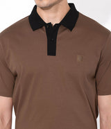 Men's Brown Casual Regular Fit Solid Half Sleeves Polo Tshirt