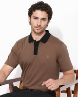 Men's Brown Casual Regular Fit Solid Half Sleeves Polo Tshirt