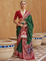 Women's Silk Blend Green Woven Design Designer Saree with Blouse Piece
