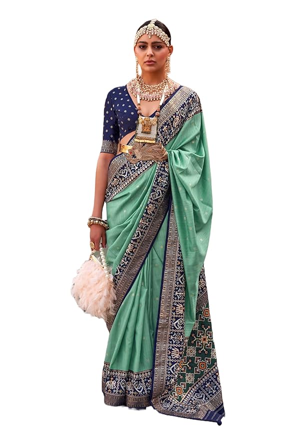 Women's Silk Blend Green Woven Design Designer Saree with Blouse Piece