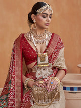 Women's Silk Blend White Woven Design Designer Saree with Blouse Piece