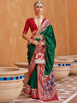 Women's Silk Blend Red Woven Design Designer Saree with Blouse Piece