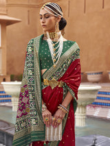 Women's Silk Blend Red Woven Design Designer Saree with Blouse Piece