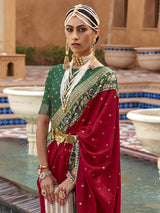 Women's Silk Blend Red Woven Design Designer Saree with Blouse Piece