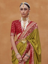 Women's Silk Blend Green Woven Design Designer Saree with Blouse Piece