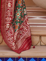 Women's Silk Blend Green Woven Design Designer Saree with Blouse Piece