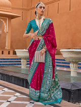 Women's Silk Blend Pink Woven Design Designer Saree with Blouse Piece