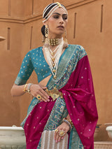 Women's Silk Blend Pink Woven Design Designer Saree with Blouse Piece