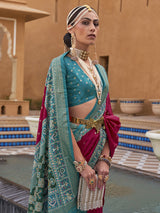 Women's Silk Blend Pink Woven Design Designer Saree with Blouse Piece