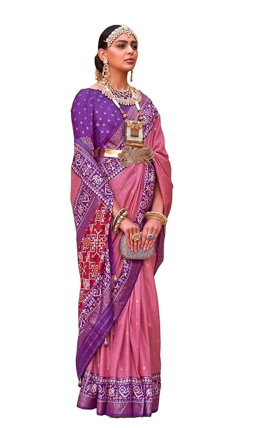 Women's Silk Blend Pink Woven Design Designer Saree with Blouse Piece