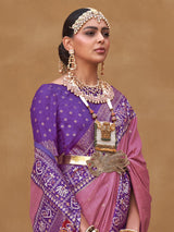 Women's Silk Blend Pink Woven Design Designer Saree with Blouse Piece