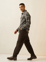Men's Olive Casual Regular Fit Striped Chinos