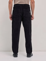 Men's Black Casual Regular Fit Striped Trouser