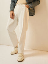 Men's White Casual Regular Fit Striped Chinos