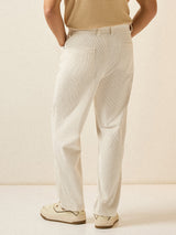 Men's White Casual Regular Fit Striped Chinos