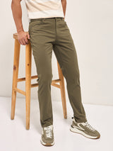 Men's Olive Casual Slim Fit Solid Trouser