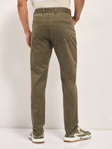 Men's Olive Casual Slim Fit Solid Trouser
