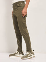 Men's Olive Casual Slim Fit Solid Trouser