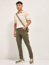 Men's Olive Casual Slim Fit Solid Trouser
