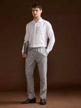 Men's Grey Formal Slim Fit Solid Trouser