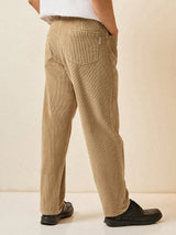 Men's Beige Casual Regular Fit Striped Chinos