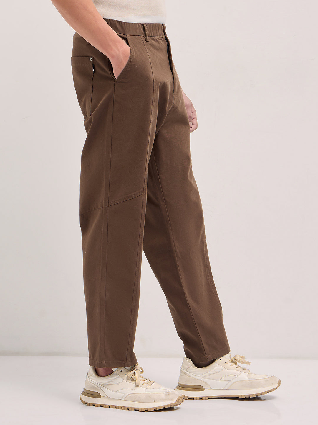 Men's Brown Casual Regular Fit Solid Trouser