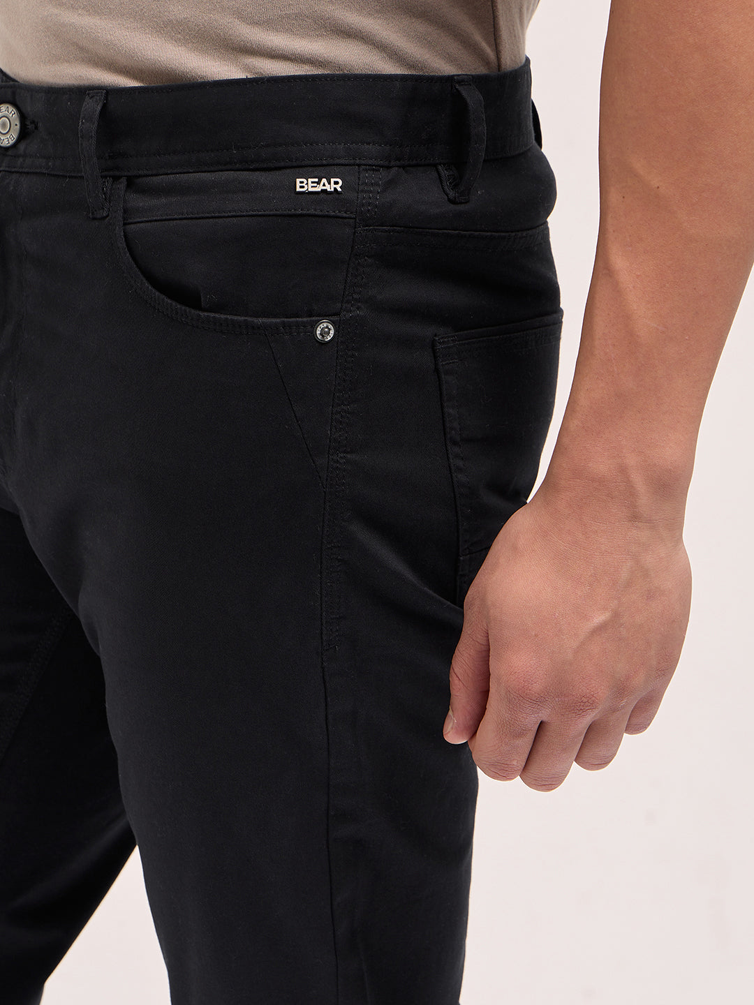 Men's Black Casual Slim Fit Solid Trouser