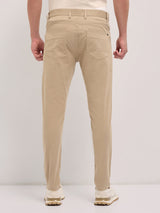 Men's Beige Casual Slim Fit Solid Trouser