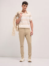 Men's Beige Casual Slim Fit Solid Trouser