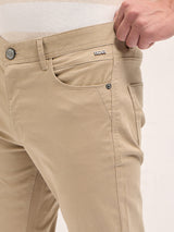 Men's Beige Casual Slim Fit Solid Trouser