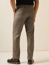 Men's Brown Formal Regular Fit Solid Trouser