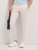Men's Beige Casual Slim Fit Solid Trouser