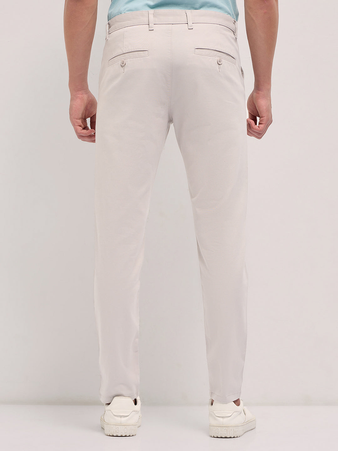 Men's Beige Casual Slim Fit Solid Trouser